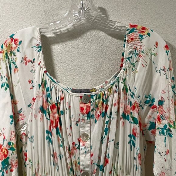 (NWT) FIGUEROA & FLOWER Short Sleeve Smocked Maxi Floral Dress, Ivory/Pink - L - Picture 5 of 16